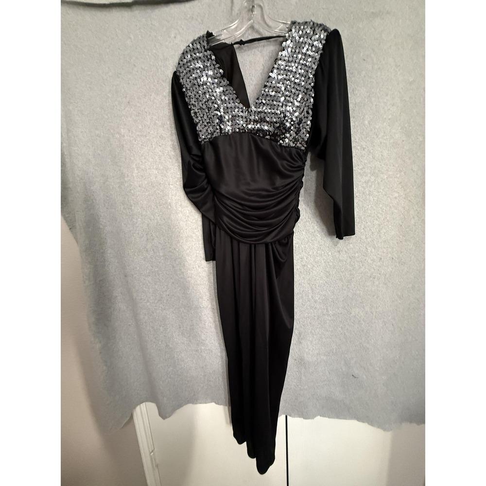 Vintage Diamond's Run Jumpsuit Juniors 9/10 Black Sequin Ruched Long Sleeve 80s